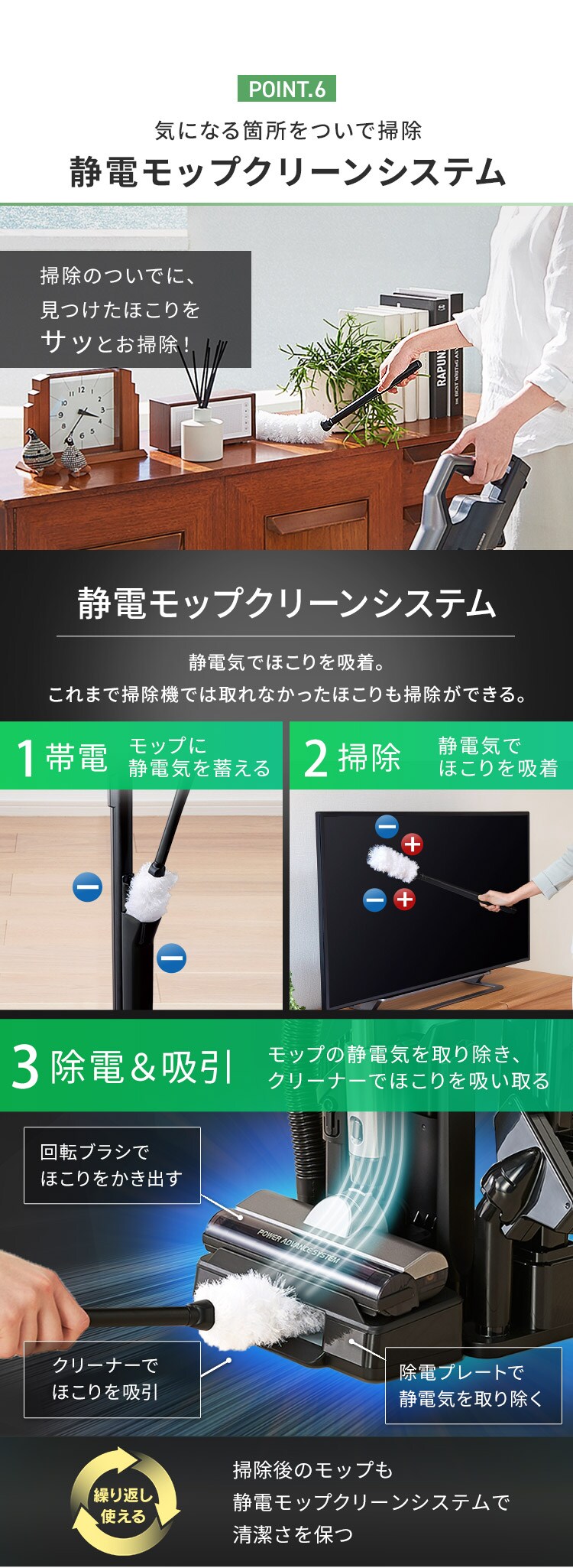 【訳あり】掃除機 コードレス サイクロン 自走式 軽量 モップ付 置くだけで充電  ブラック17