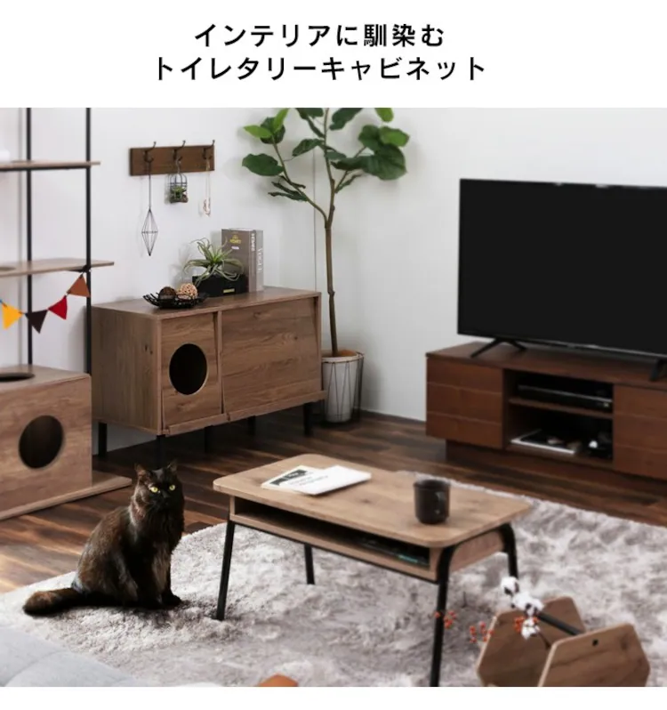 【収納付き】 キャットトイレタリーキャビネット CTC-890S アッシュブラウン/ブラック1