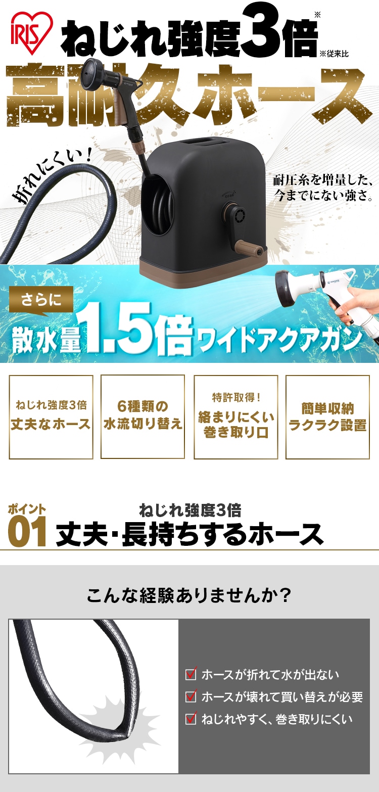 フルカバーホースリールＨＧ ３０Ｍ FHHG-30 ブラック G288259 │アイリスプラザ│アイリスオーヤマ公式通販サイト