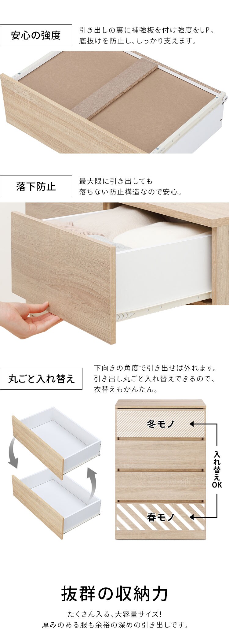 ウッドチェスト WCH790 オフホワイト 3