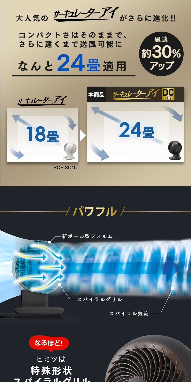 サーキュレーターアイ 24畳 DCモーター 上下左右首振り KCF-SDCC152T-W ホワイト2