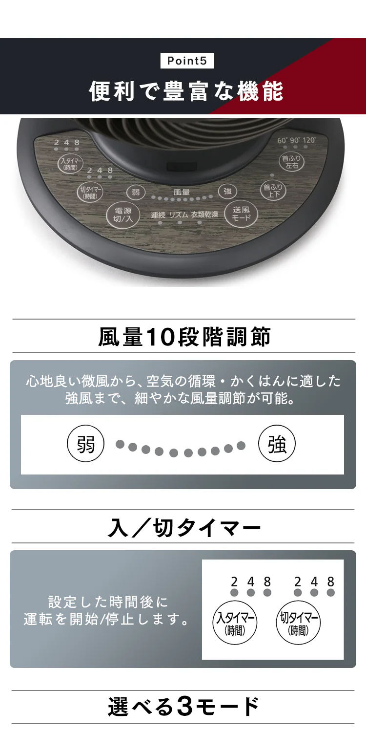 サーキュレーターアイ 24畳 DCモーター 上下左右首振り KCF-SDCC152T-W ホワイト9