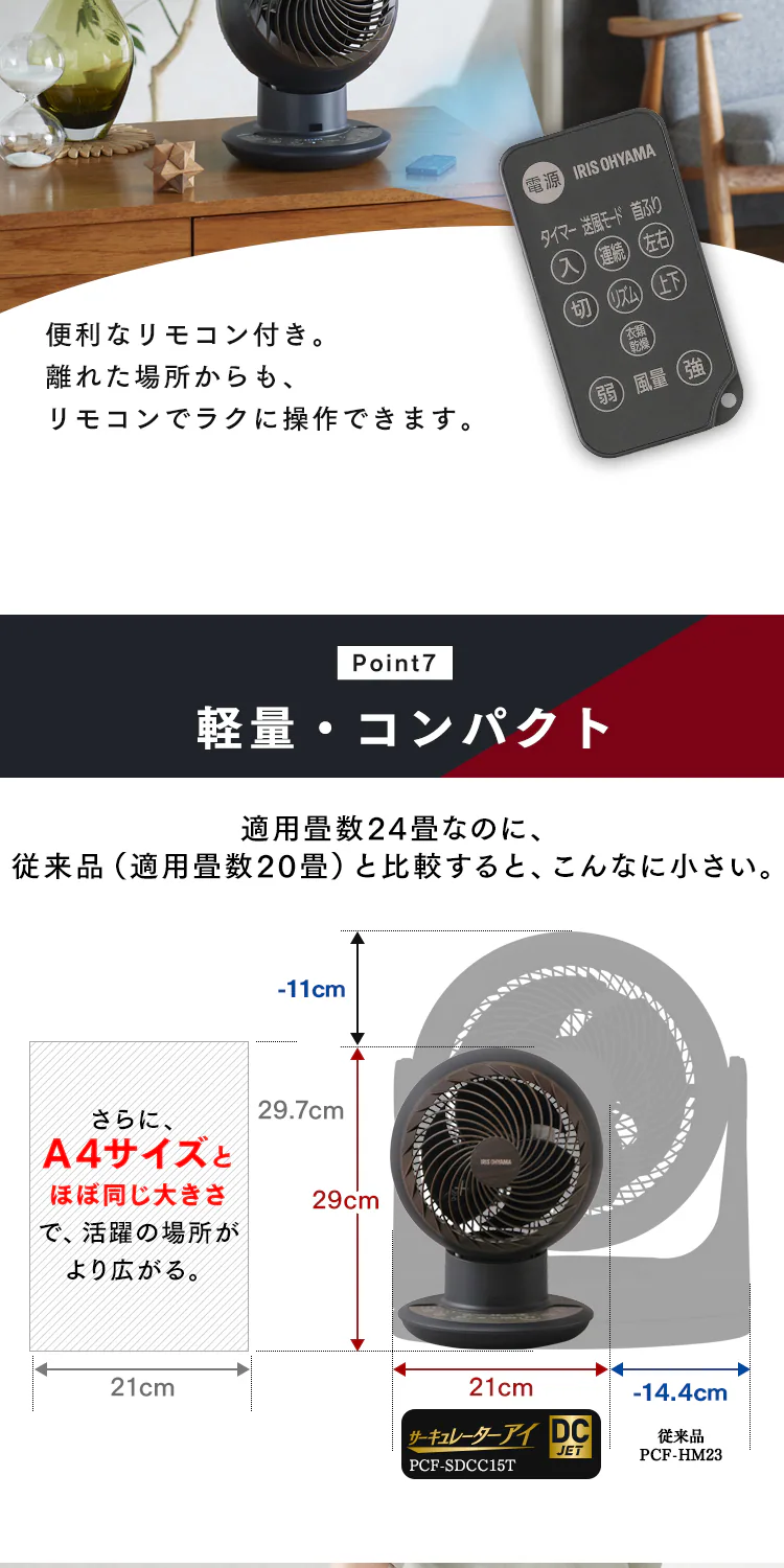 サーキュレーターアイ 24畳 DCモーター 上下左右首振り KCF-SDCC152T-W ホワイト11