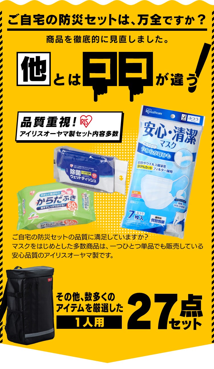 防災リュック 1人用 27点 防災セット 避難セット 避難用品 BS1