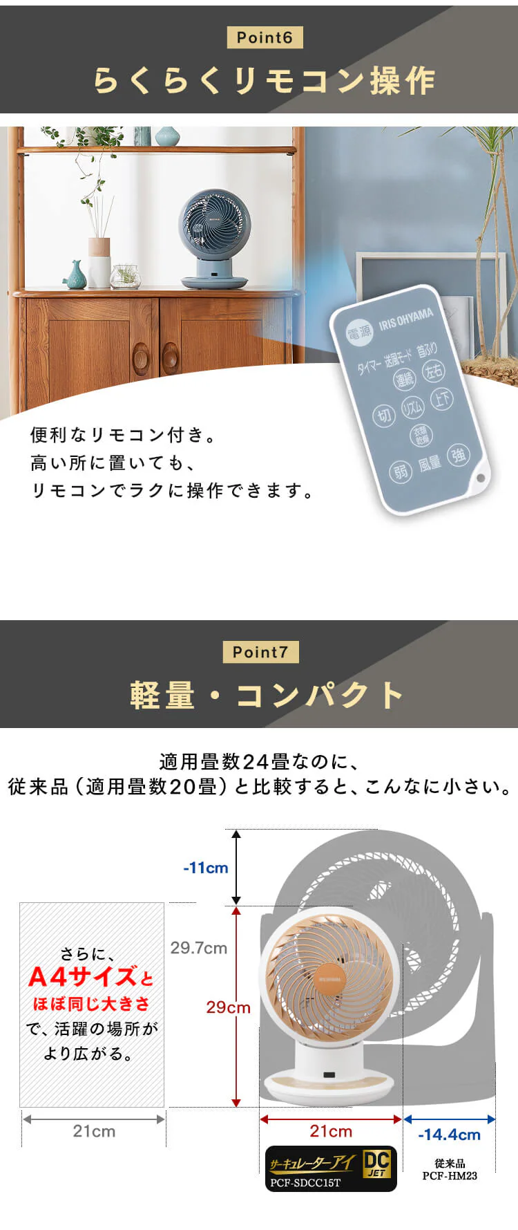 サーキュレーターアイ DC JET 24畳 WOOZOOモデル PCF-SDCC15T 全3色11