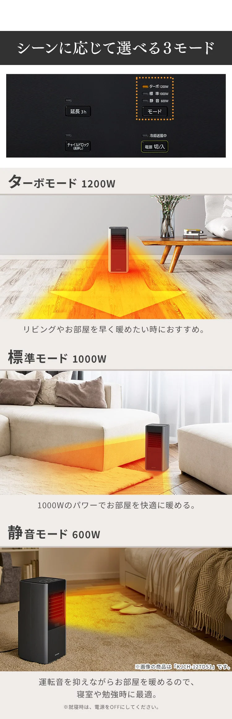 大風量セラミックファンヒータースリム CH-12TDS1-W ホワイト6