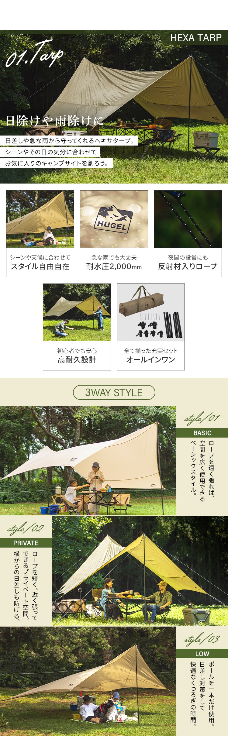 キャンプ用品 6点セット 3人用 ロータイプ C6S-3L 全2色2