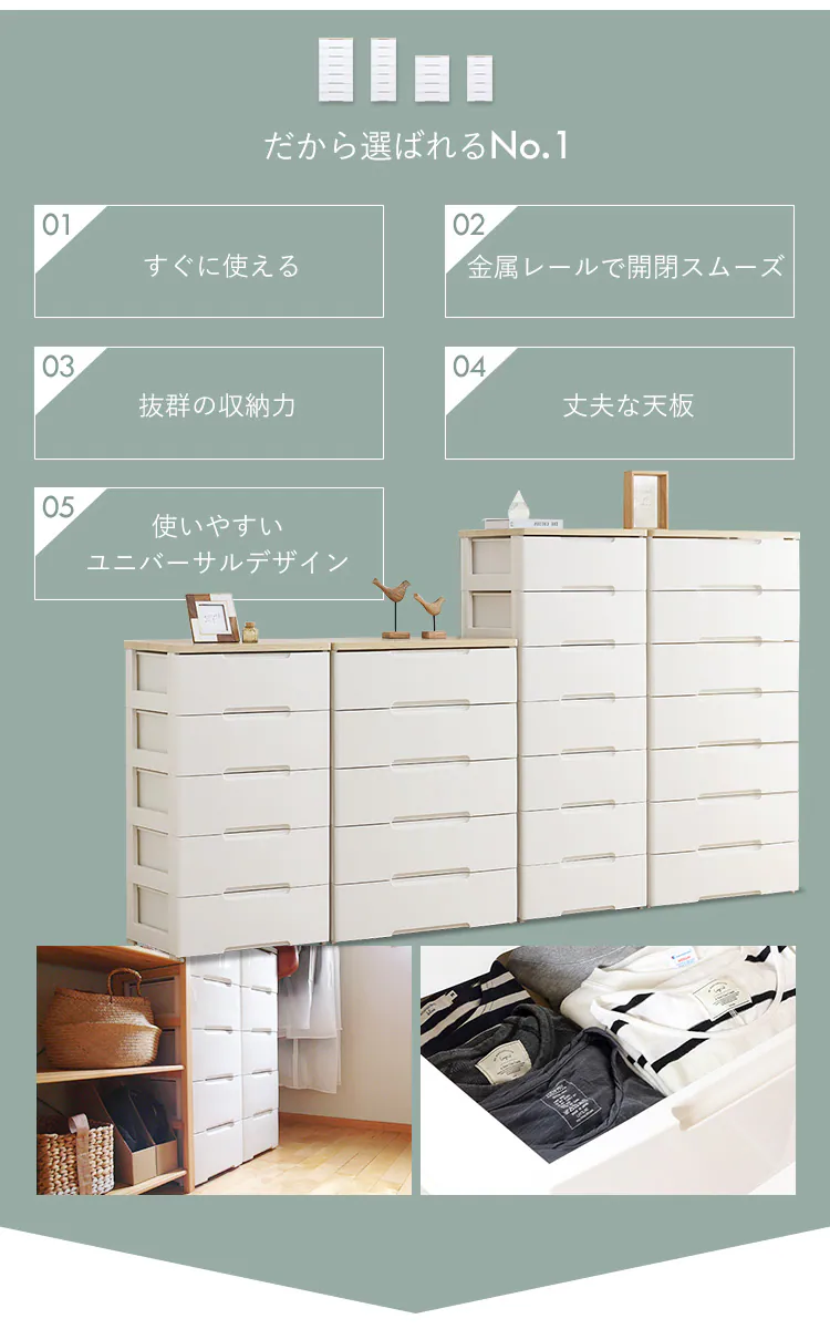 ウッドトップチェスト 5段 HG-555 全5色5