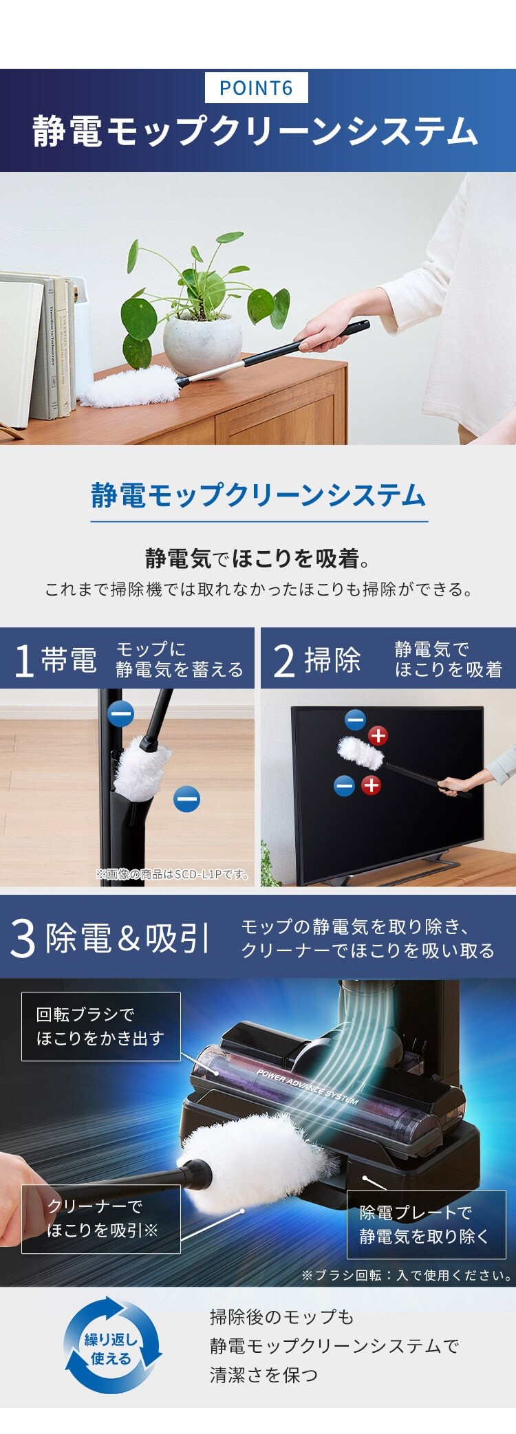 掃除機 コードレス サイクロン 自走式 モップ付 充電スタンド付  6
