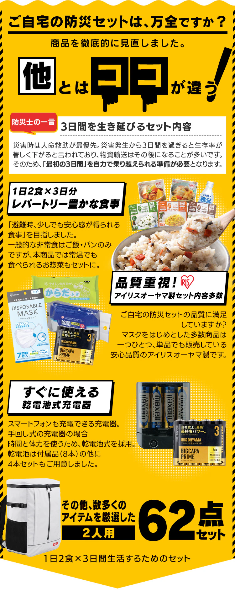 防災リュック 2人用 62点 食品付き 防災セット 防災グッズ NBS2-62  1