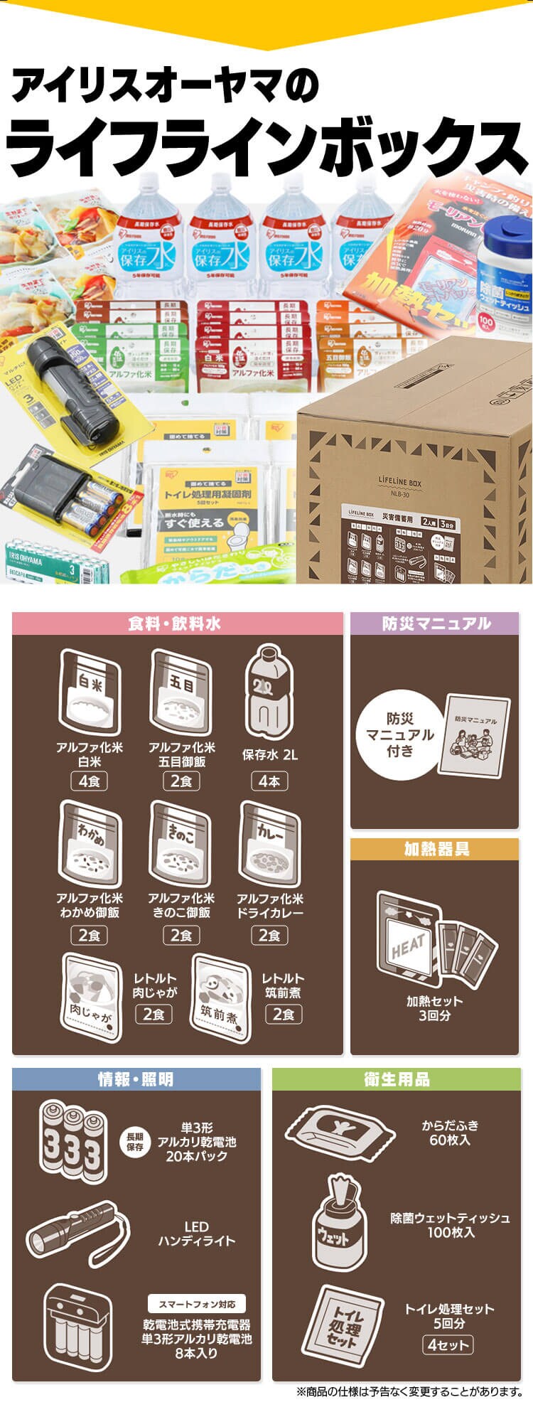 防災セット 2人用 30点 ライフラインボックス 防災グッズ NLB-303