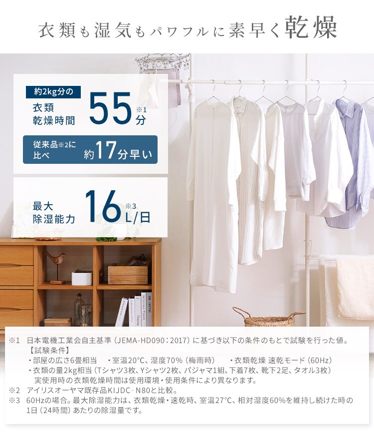 除湿機 ハイブリッド式 33畳 16L スピード衣類乾燥 エコモード搭載 静音 キャスター付き1