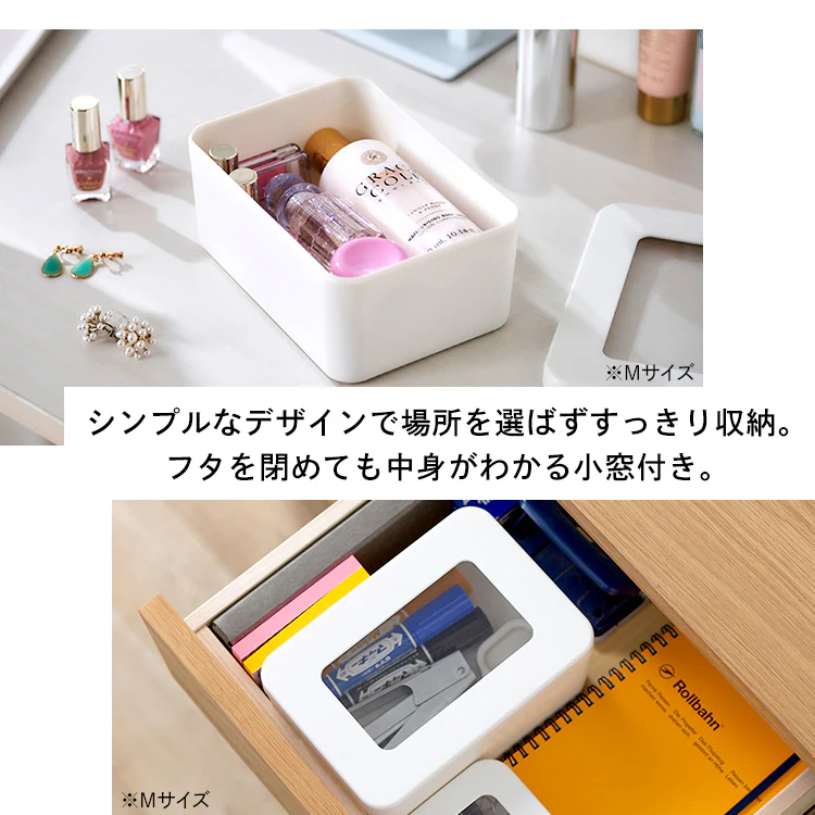 【3サイズ4個セット】フタ窓付き収納ケース Sサイズ1個+Mサイズ2個+Lサイズ1個1