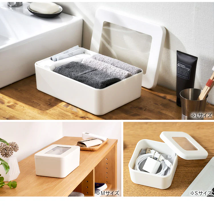 【3サイズ4個セット】フタ窓付き収納ケース Sサイズ1個+Mサイズ2個+Lサイズ1個6