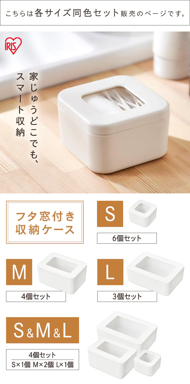 【3サイズ4個セット】フタ窓付き収納ケース Sサイズ1個+Mサイズ2個+Lサイズ1個0