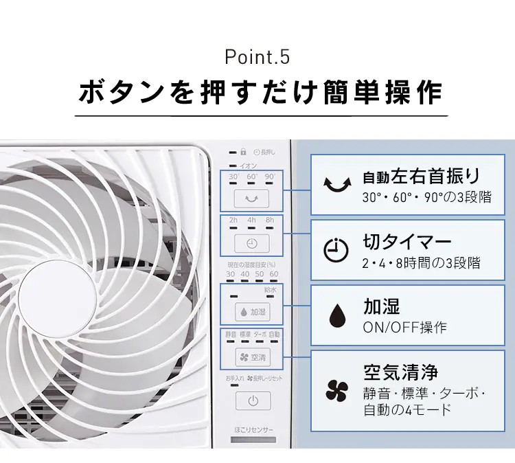 空気清浄機 サーキュレーター付 加湿 イオンモード KCHA-A55 9