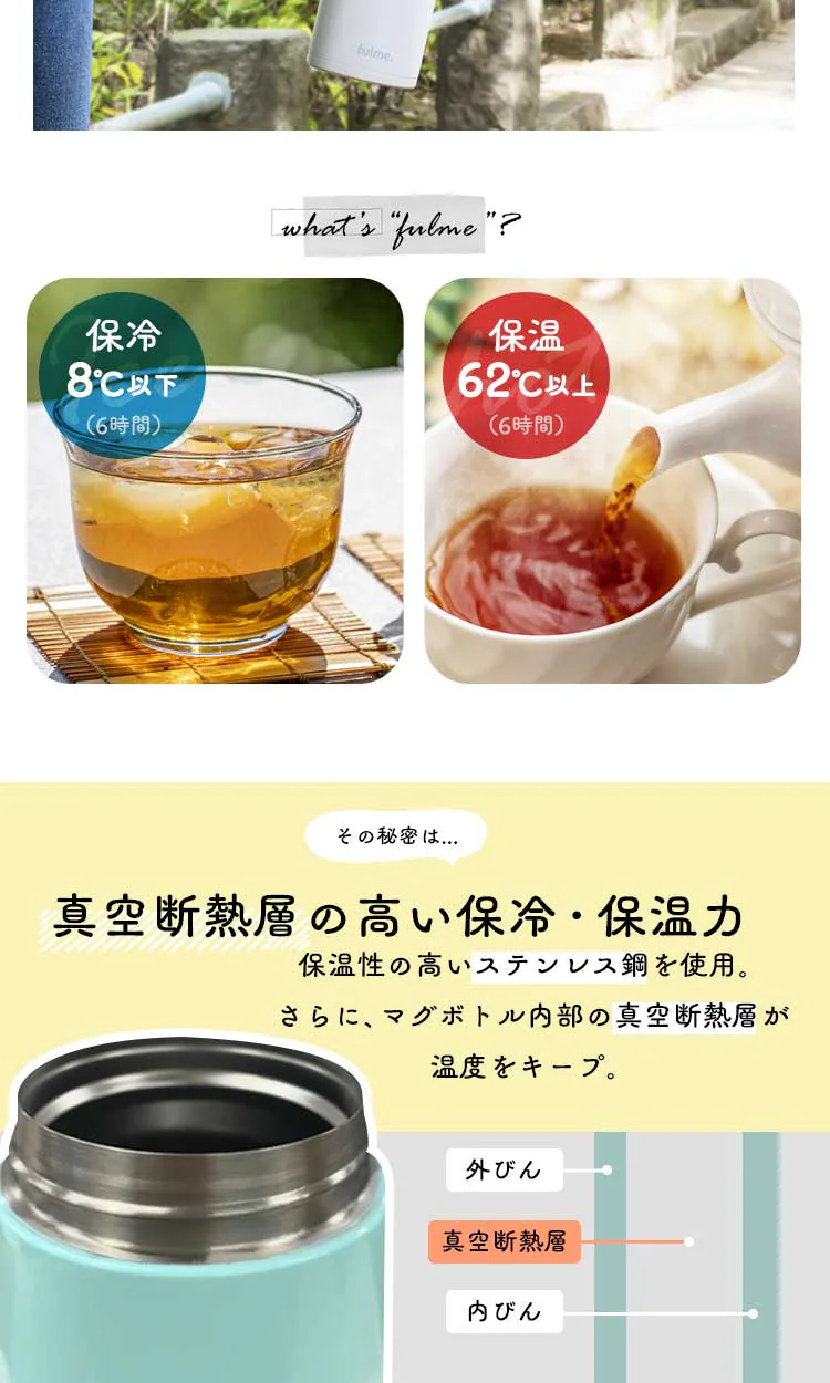 水筒 350ml fulme. マグボトル スクリュー ハンドル付き 保冷 保温 マイボトル 真空断熱 FM-SR350 ホワイト5