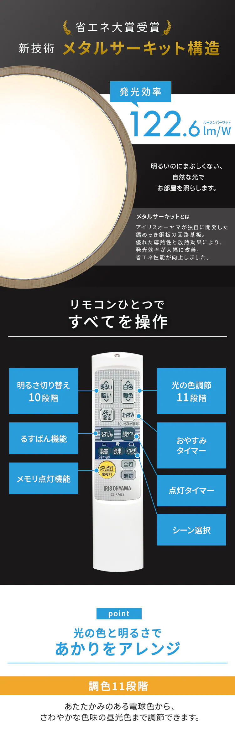 LED シーリングライト 8畳 調光 調色 工具・工事不要 リモコン付き 5年保証 CEA-2208DLACKW3