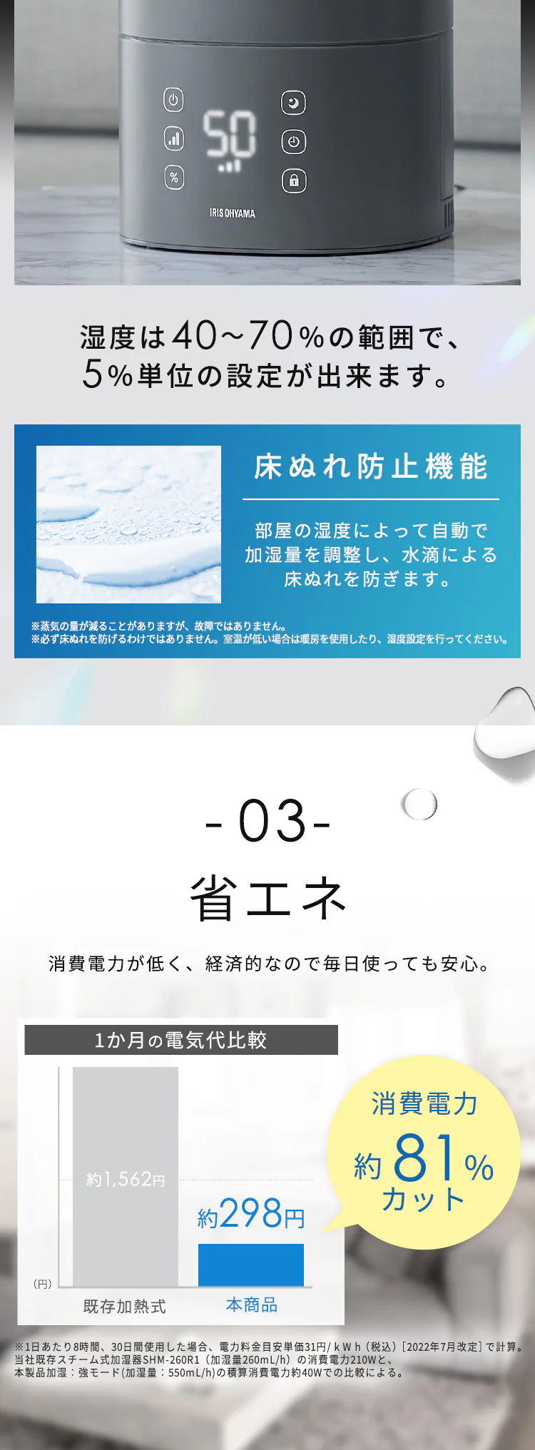 【10%OFFクーポン配布中!!】 加湿器 ハイブリット式 木造9畳 / 洋室15畳 上給水 タンク容量3.8L AHM-HU55A-W ホワイト4