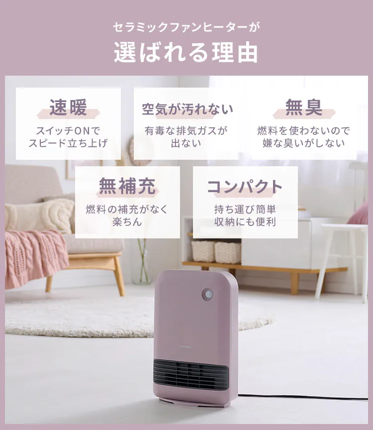 大風量 セラミックヒーター 人感センサー ACH-M12A 全4色2