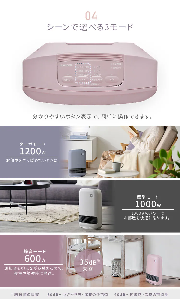 大風量 セラミックヒーター 人感センサー ACH-M12A 全4色6