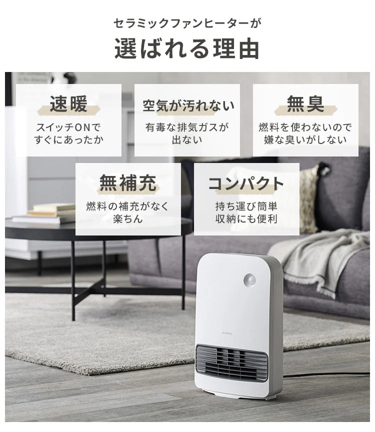 大風量 セラミックヒーター 人感センサー 切タイマー KCH-M121 全2色1