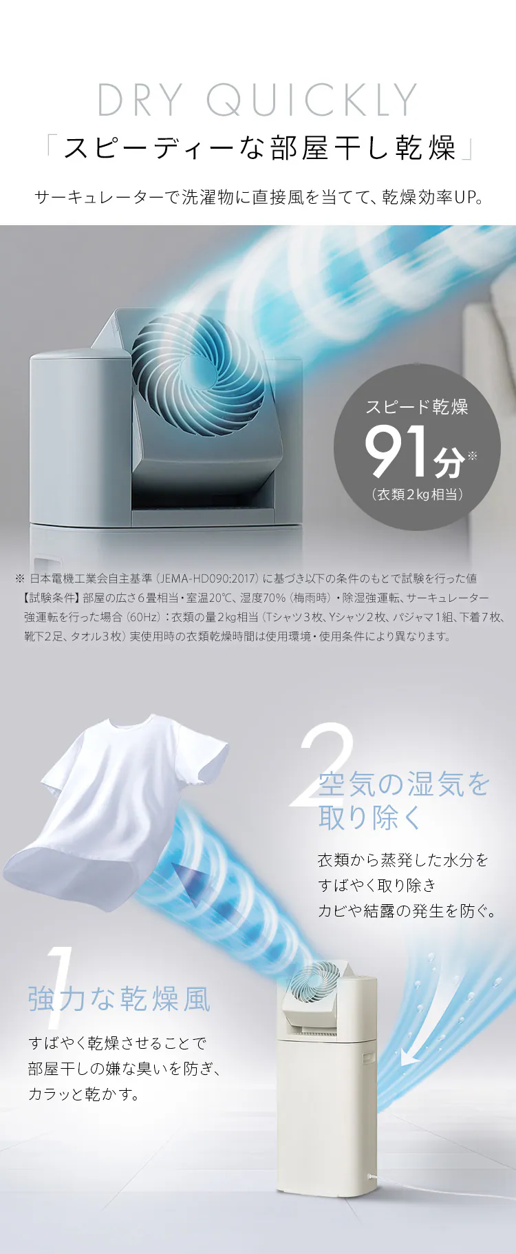 サーキュレーター衣類乾燥除湿機 デシカント式 15畳 5.8L 静音 1台3役 IJDC-P60-C 全2色1