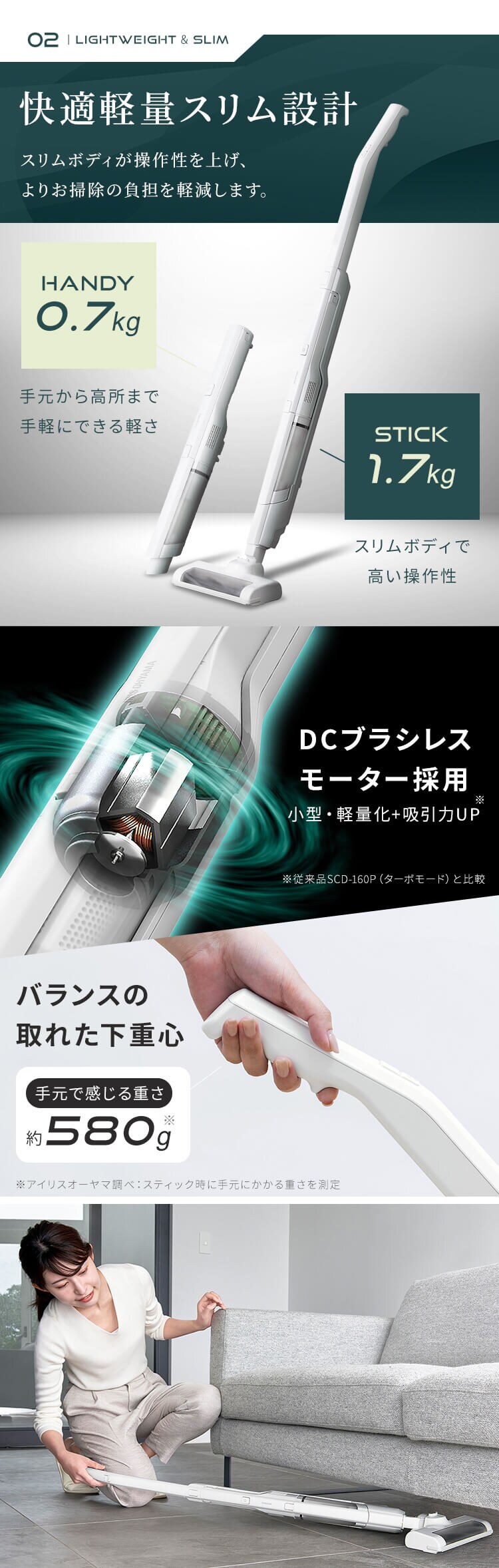 掃除機 コードレス サイクロン 自走式 2in1 SCD-161P-W 置くだけで充電 2way ホワイト 5