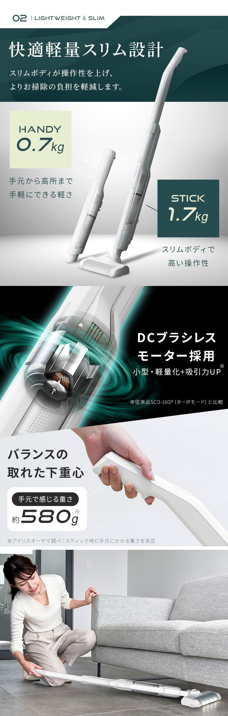 掃除機 コードレス サイクロン 自走式 2in1 置くだけで充電 2way ホワイト 5