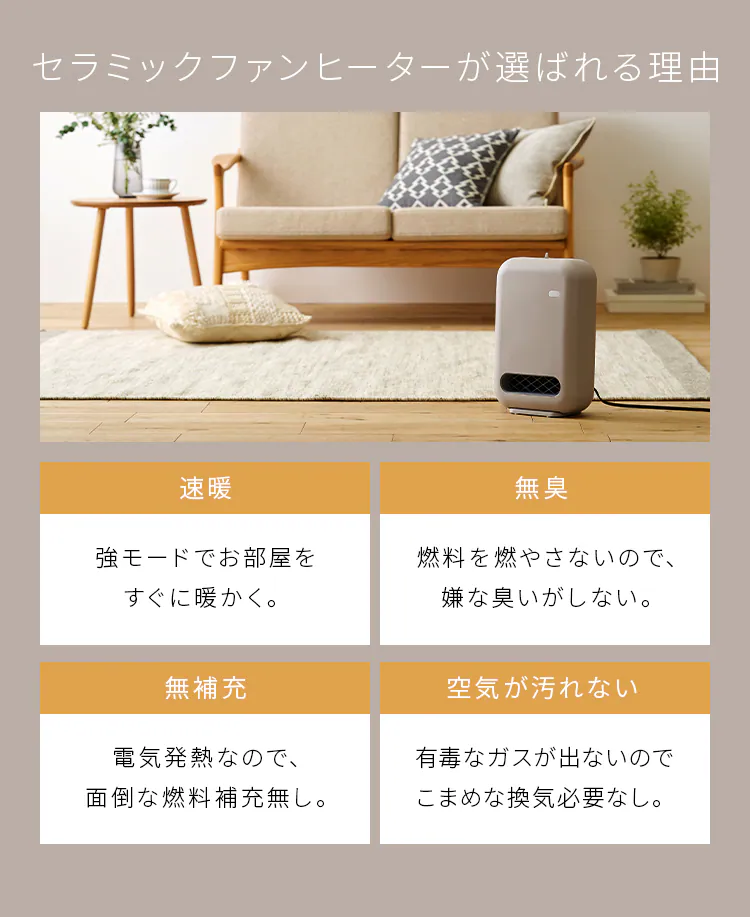 セラミックヒーター 人感センサー ACH-EM12C 全4色10