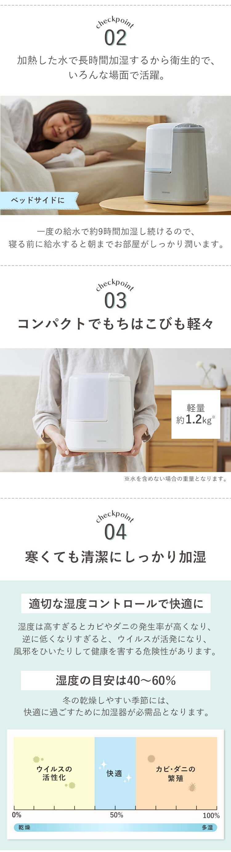 加湿器 スチーム式 260ml AHM-H26B 全3色1