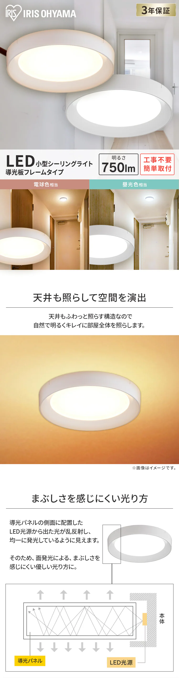 パネルライト フレームタイプ 小型 LED 750lm 電球色 玄関 廊下 キッチン 洗面所 クローゼット トイレ 物置 照明 SCL75L-DU ホワイト0