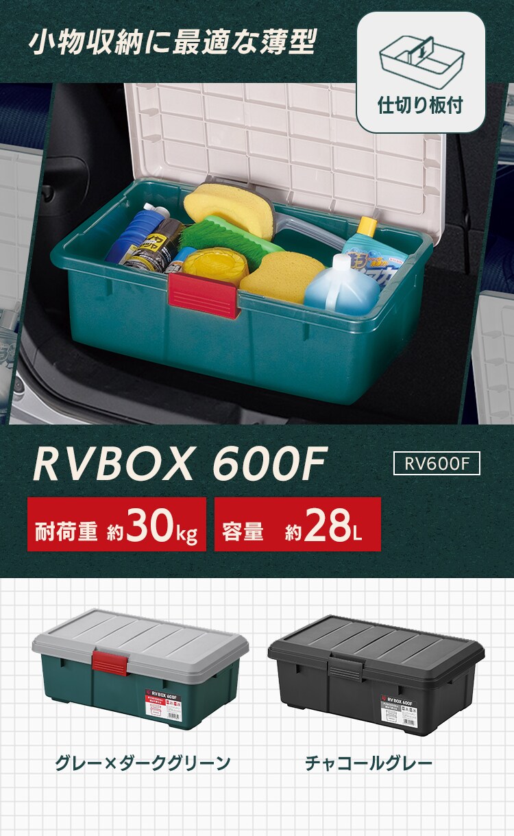  収納ボックス RVBOX 600F 耐荷重30kg 薄型タイプ グレー/ダークグリーン1