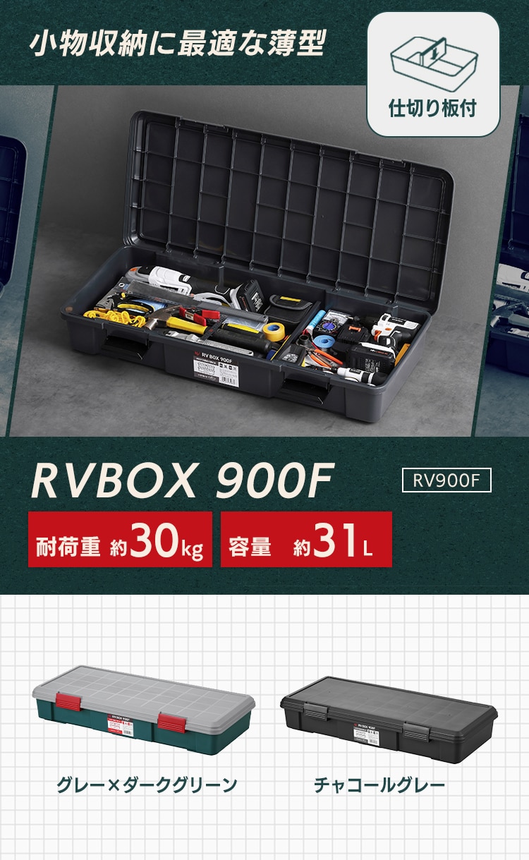 収納ボックス RVBOX 900F 耐荷重30kg 薄型タイプ RV900F グレー/ダークグリーン1