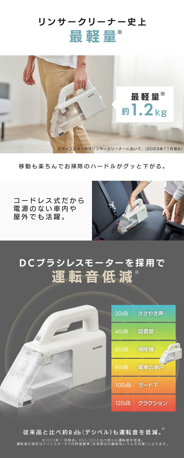 ハンディリンサークリーナー 軽量 静音 コードレス RNS-B200D-HW グレー／ホワイト9