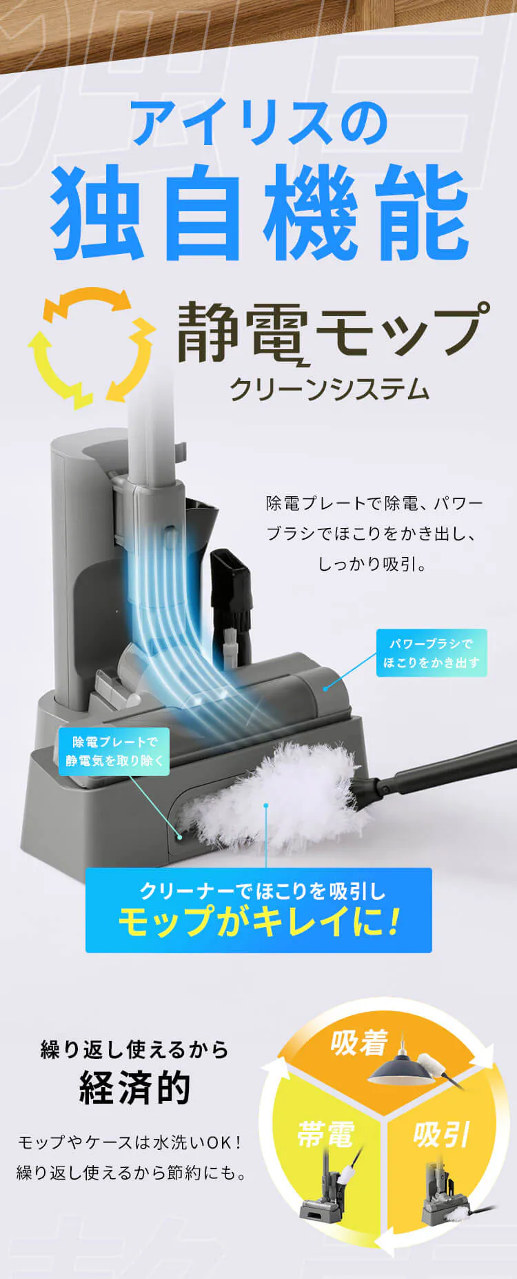 MagiCaleena 掃除機 コードレス サイクロン 超軽量 自走式 モップ付 置くだけで充電 SCD-123P-HC グレージュ10