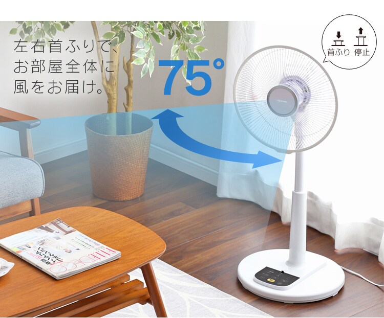 左右首振りでお部屋全体に風をお届け
