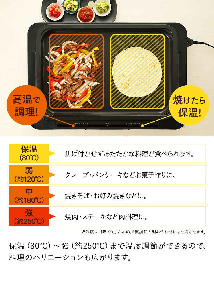 【訳あり】ホットプレート 左右温度調整 1枚 WHP-011-B ブラック4