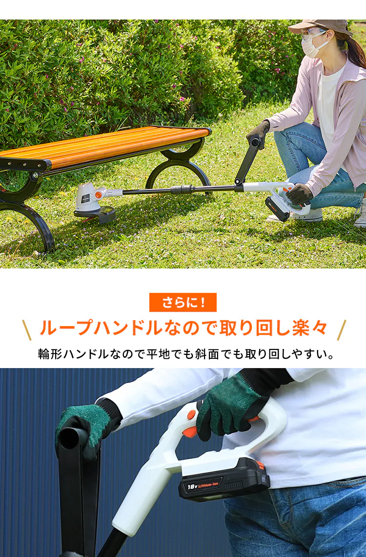 草刈機 芝刈り機 グラストリマー 軽量 ナイロン刃 18V 充電式 バッテリー付き JGT2306