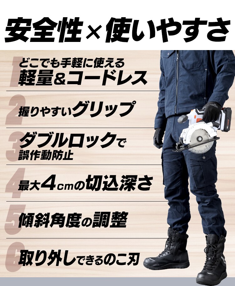 電動ノコギリ 丸のこ 18V 充電式 バッテリー付き JSC1405