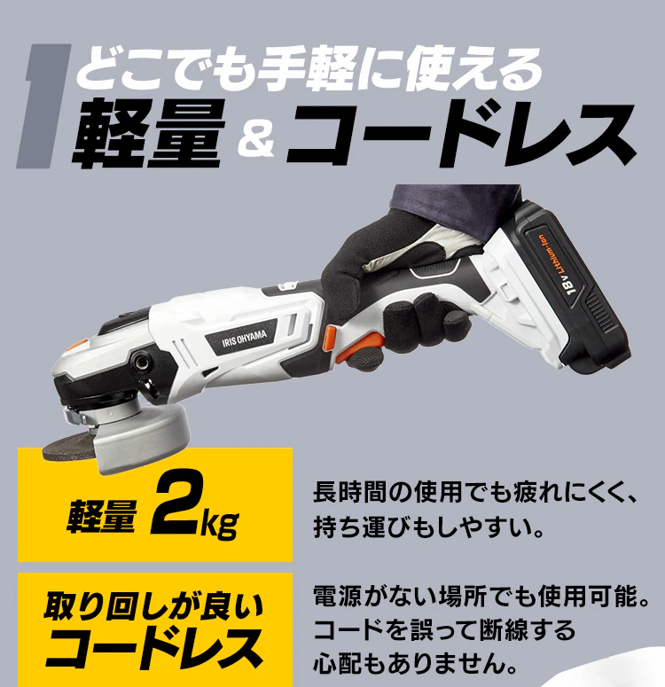 ディスクグラインダー 研磨 切断 18V 充電式 バッテリー付き JDG1006