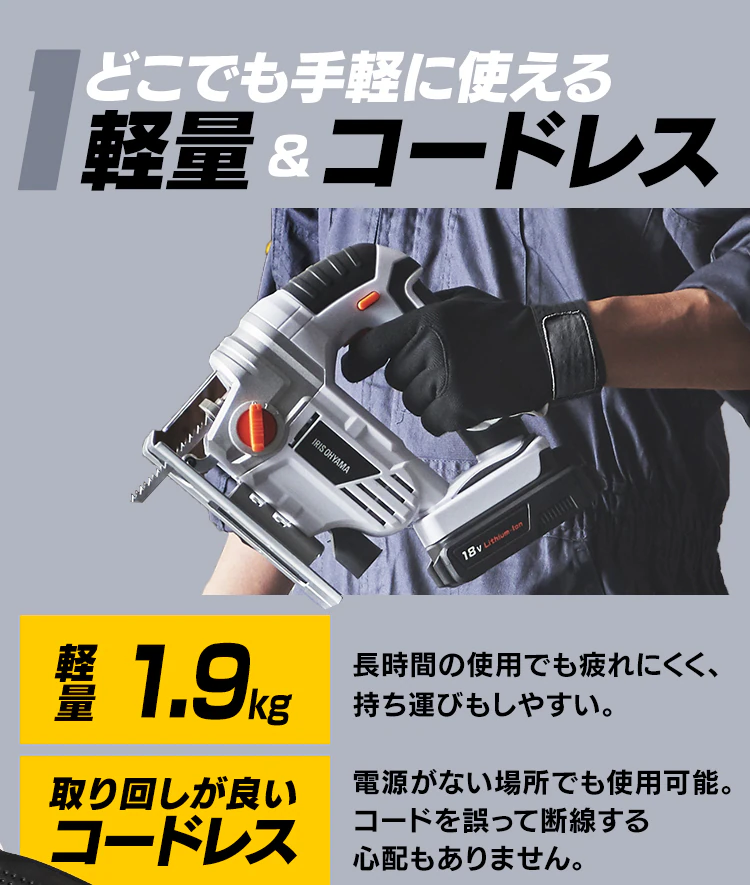  電動ノコギリ 糸のこ ジグソー 18V 充電式 バッテリー付き JJS1817