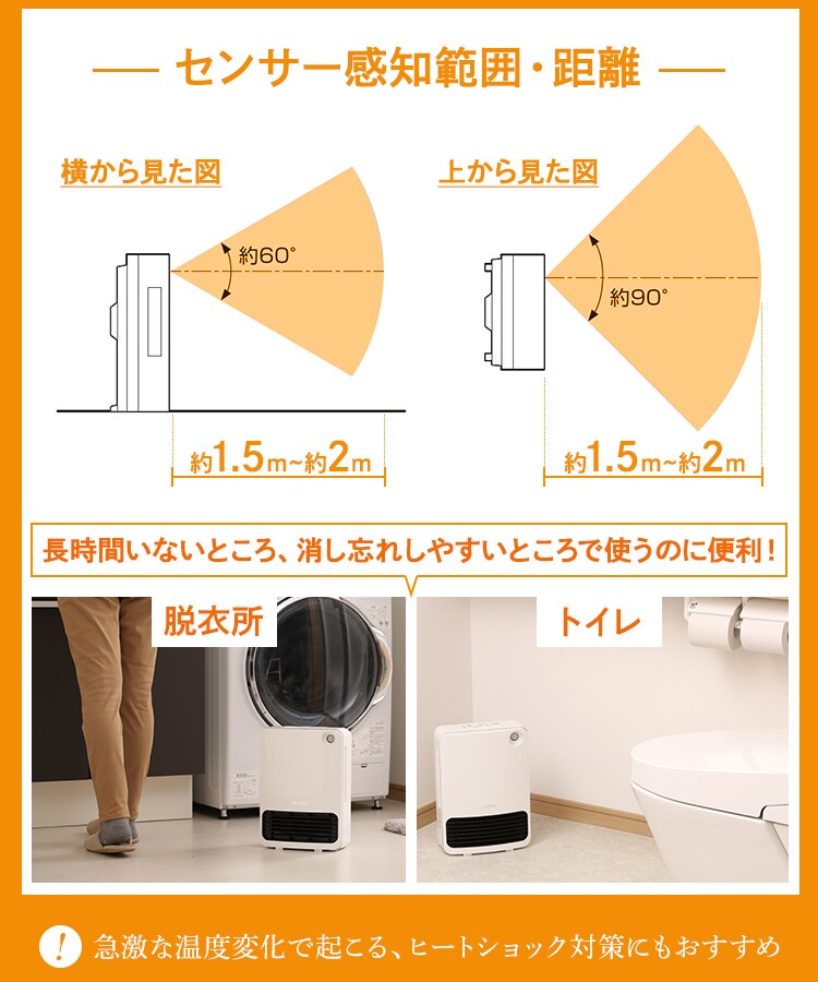セラミックヒーター 人感センサー JCH-126T-W ホワイト13