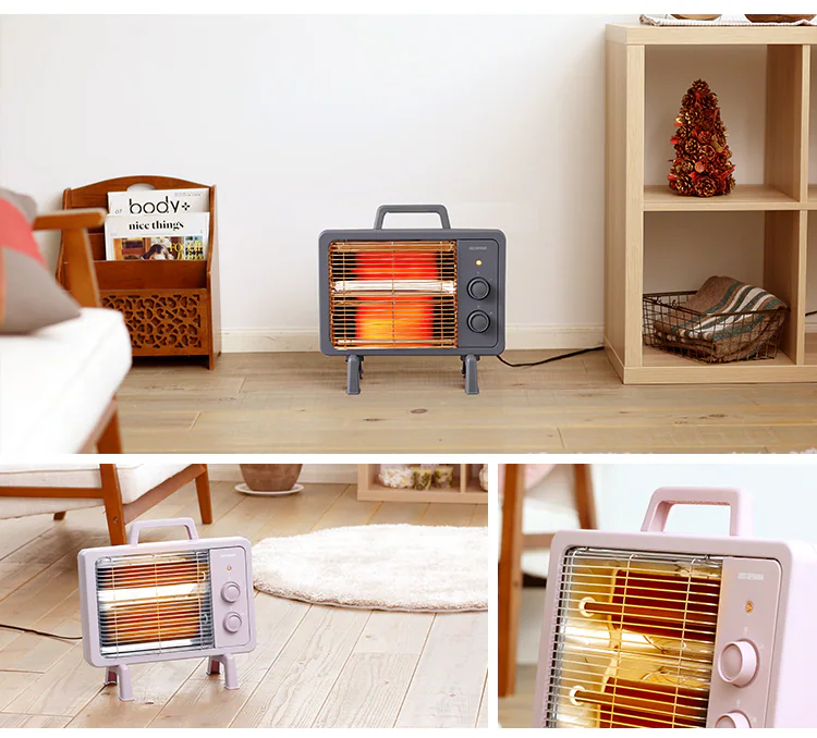 電気ストーブ 遠赤外線 コンパクト ブラックコート 2段階調節 IEHDB-800-P ピンク1