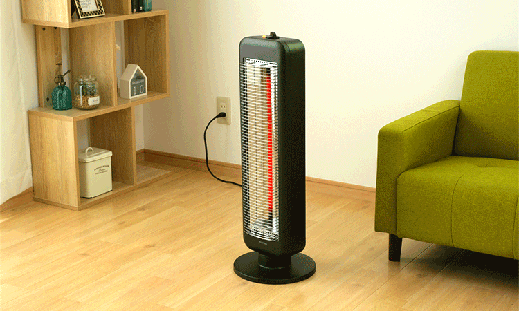 ストーブ 遠赤外線 2段階調節 左右首振り KIESB-S900 900W ブラックコート 縦型9