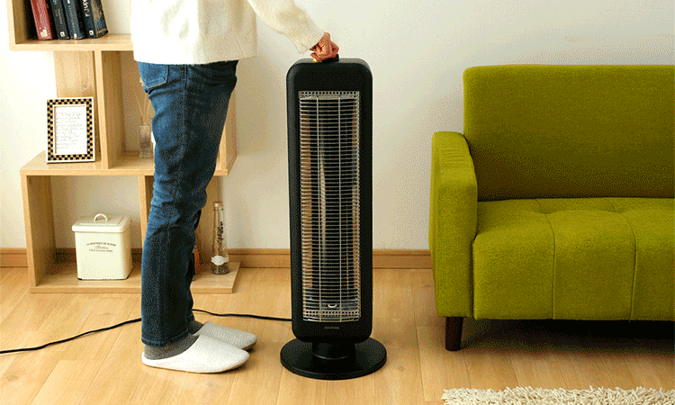 ストーブ 遠赤外線 2段階調節 左右首振り KIESB-S900 900W ブラックコート 縦型12