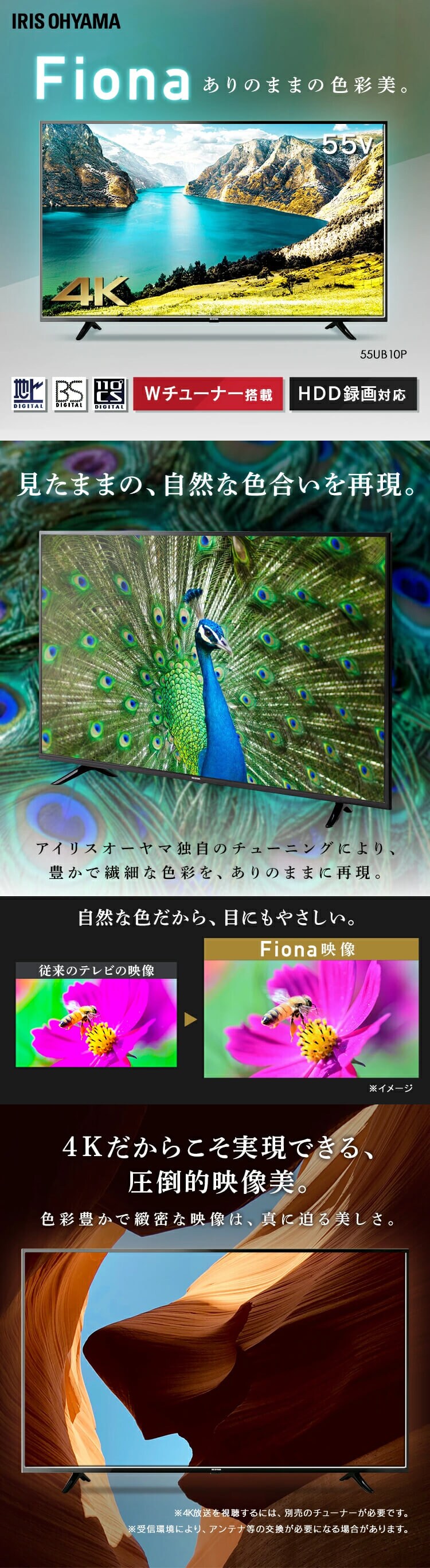 【設置無料】 4K対応液晶テレビ 55V Fiona 55UB10P2