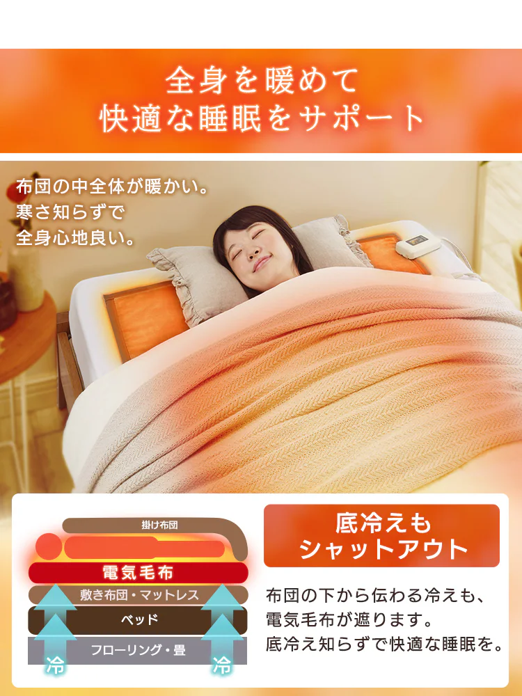 電気毛布 敷き 140×80? 自動切タイマー EHB-F1480 全2色6