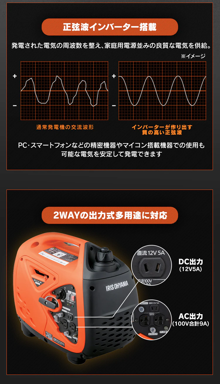 インバーター発電機 オレンジ PGEI-093