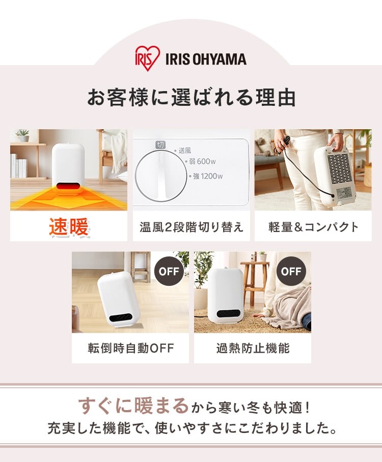 セラミックヒーター コンパクト PCH-12B-W ホワイト2